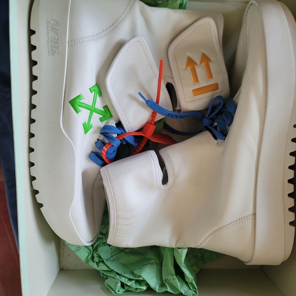 Off-White White Boots with Green and Blue Accents